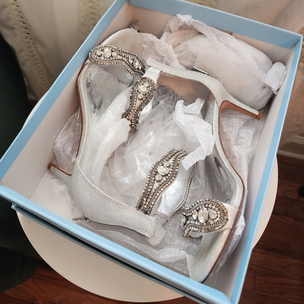 Antonio Melani Silver Bridal Heels with Gemstones